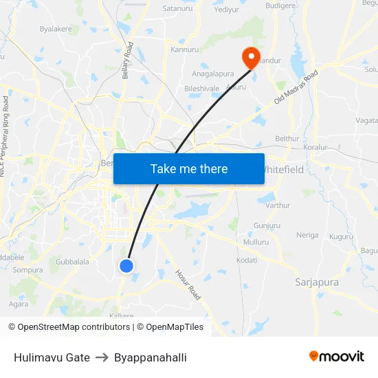 Hulimavu Gate to Byappanahalli map