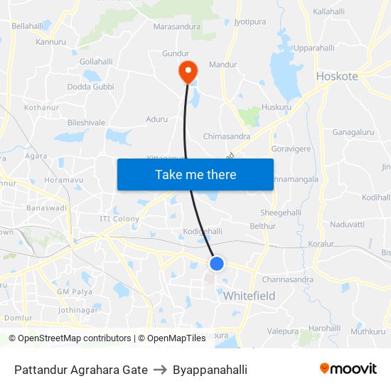 Pattandur Agrahara Gate to Byappanahalli map