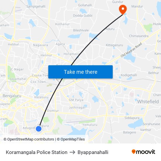 Koramangala Police Station to Byappanahalli map