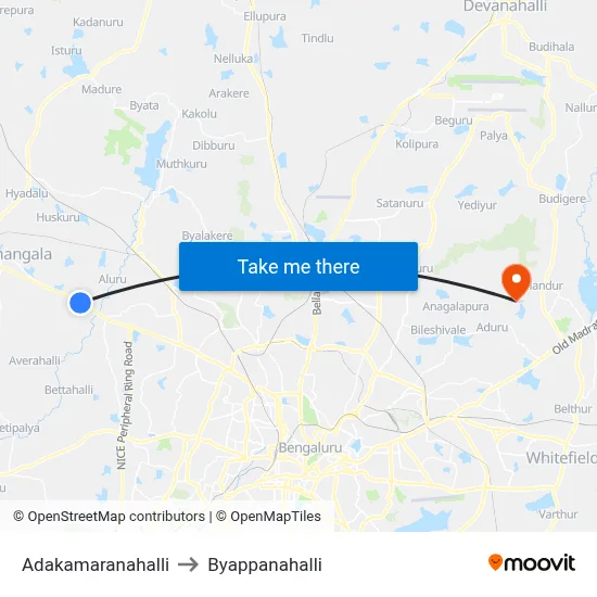 Adakamaranahalli to Byappanahalli map