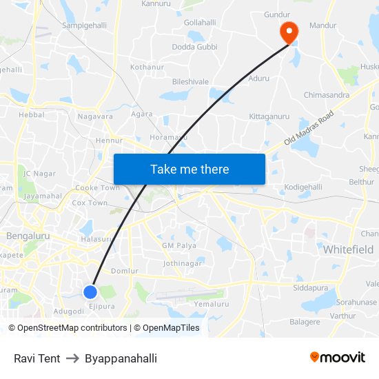 Ravi Tent to Byappanahalli map