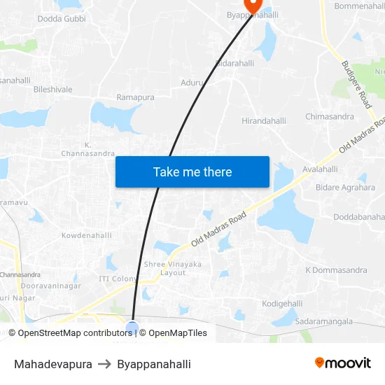 Mahadevapura to Byappanahalli map