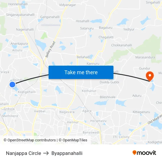 Nanjappa Circle to Byappanahalli map