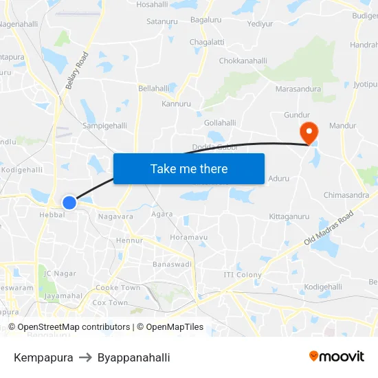 Kempapura to Byappanahalli map