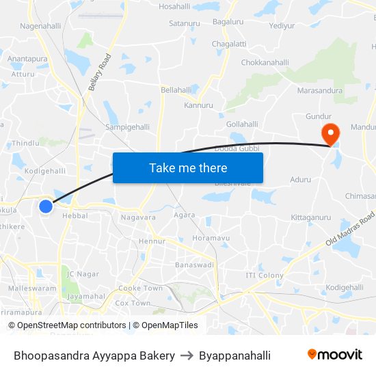 Bhoopasandra Ayyappa Bakery to Byappanahalli map