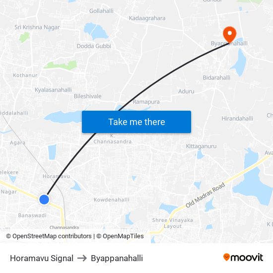 Horamavu Signal to Byappanahalli map