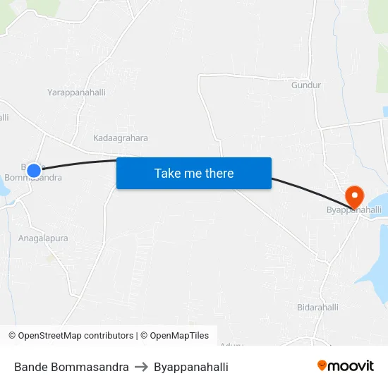 Bande Bommasandra to Byappanahalli map