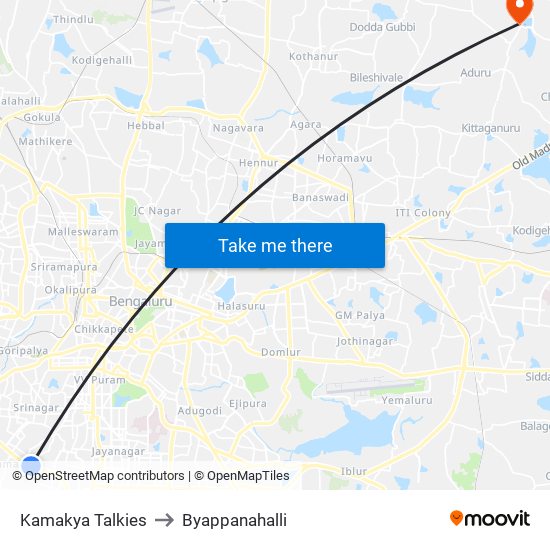 Kamakya Talkies to Byappanahalli map