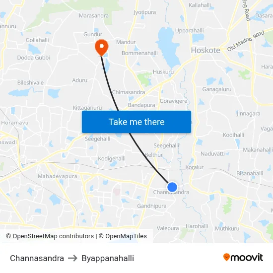 Channasandra to Byappanahalli map