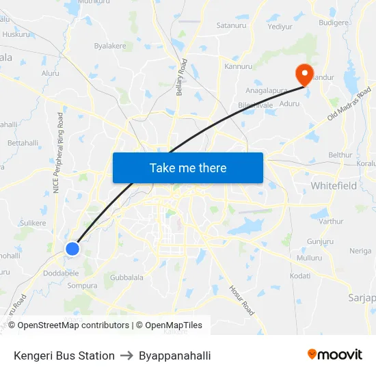 Kengeri Bus Station to Byappanahalli map