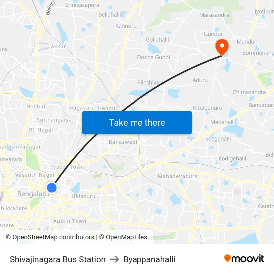 Shivajinagara Bus Station to Byappanahalli map
