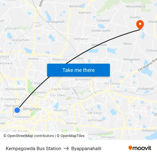 Kempegowda Bus Station to Byappanahalli map