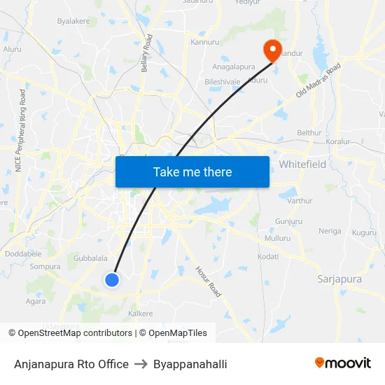 Anjanapura Rto Office to Byappanahalli map