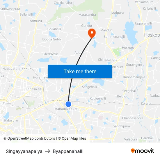 Singayyanapalya to Byappanahalli map