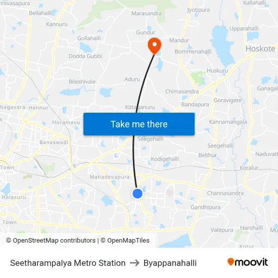 Seetharampalya Metro Station to Byappanahalli map