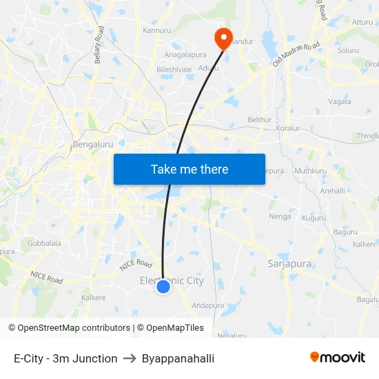 E-City - 3m Junction to Byappanahalli map