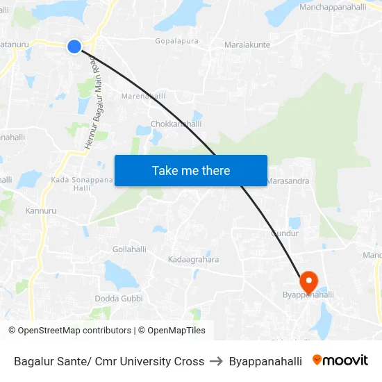 Bagalur Sante/ Cmr University Cross to Byappanahalli map