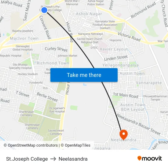 St.Joseph College to Neelasandra map