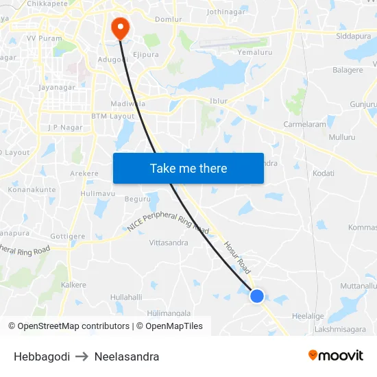 Hebbagodi to Neelasandra map