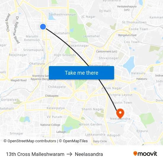 13th Cross Malleshwaram to Neelasandra map