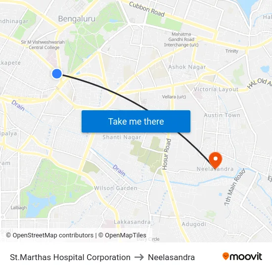 St.Marthas Hospital Corporation to Neelasandra map