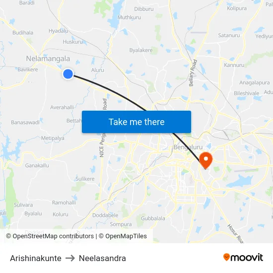Arishinakunte to Neelasandra map