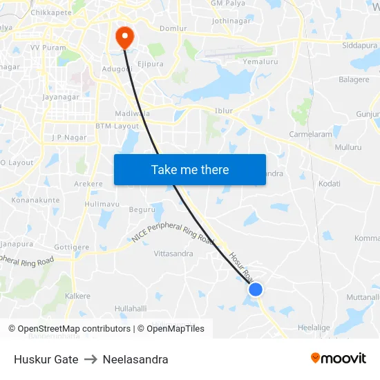 Huskur Gate to Neelasandra map