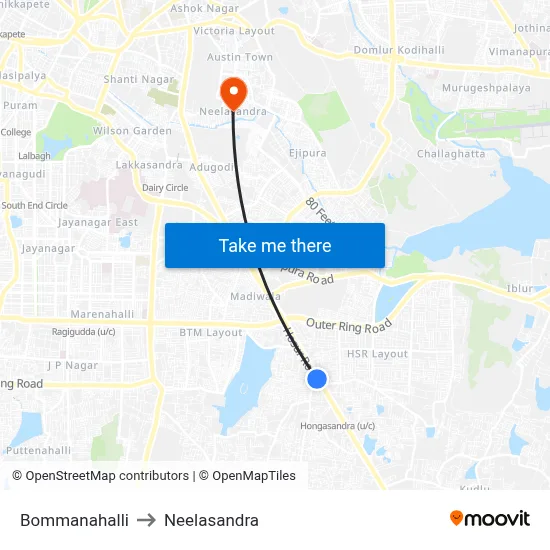 Bommanahalli to Neelasandra map