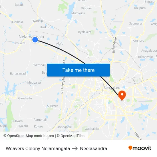 Weavers Colony Nelamangala to Neelasandra map