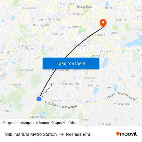 Silk Institute Metro Station to Neelasandra map