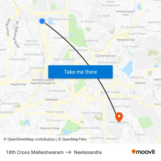 18th Cross Malleshwaram to Neelasandra map