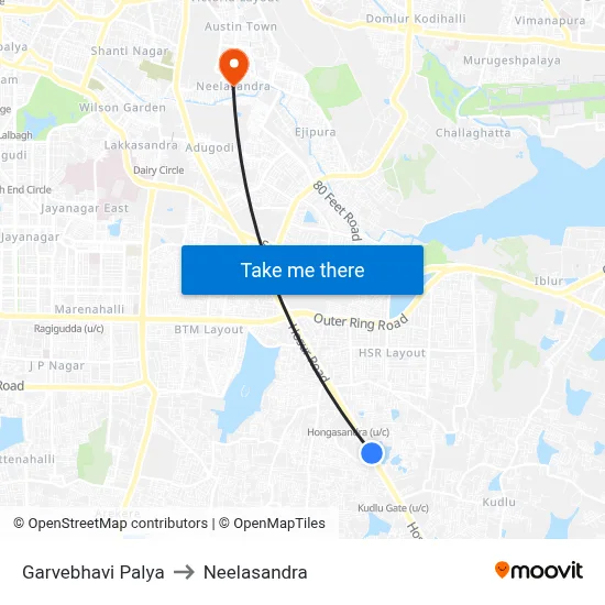 Garvebhavi Palya to Neelasandra map