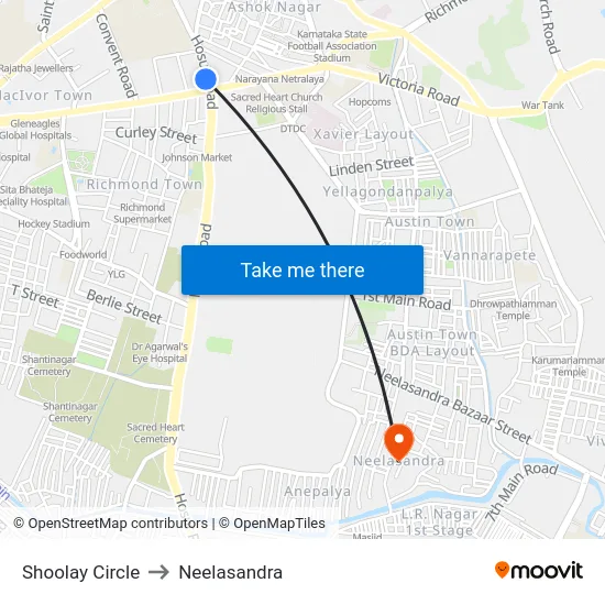 Shoolay Circle to Neelasandra map