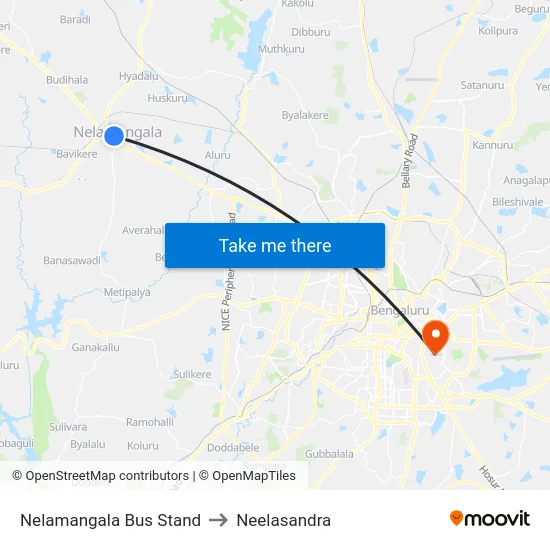 Nelamangala Bus Stand to Neelasandra map