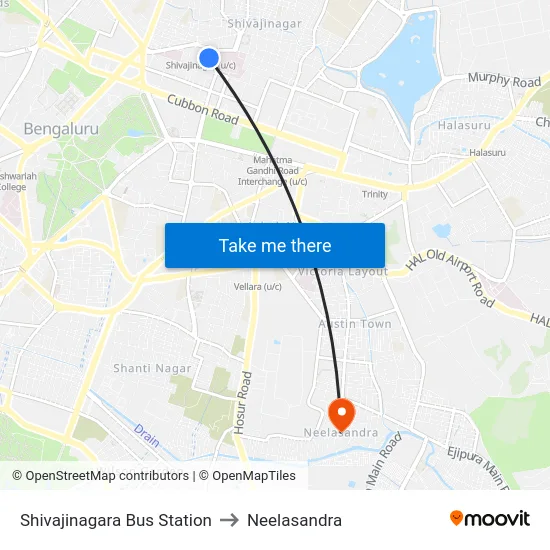 Shivajinagara Bus Station to Neelasandra map