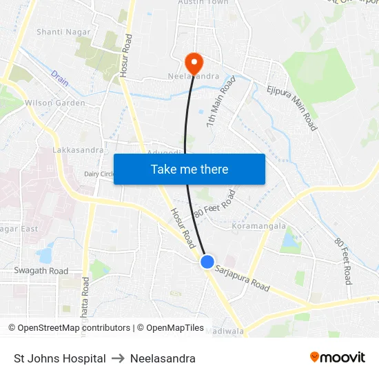 St Johns Hospital to Neelasandra map
