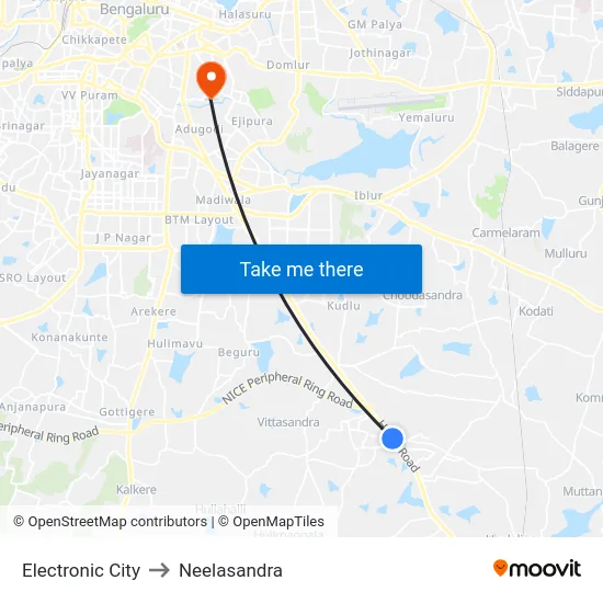 Electronic City to Neelasandra map