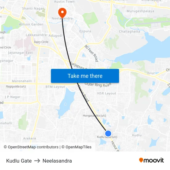 Kudlu Gate to Neelasandra map