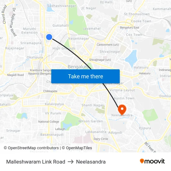 Malleshwaram Link Road to Neelasandra map