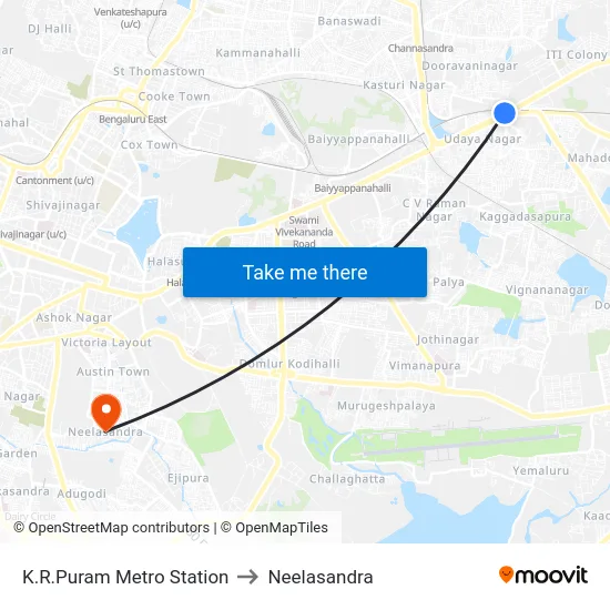 K.R.Puram Metro Station to Neelasandra map