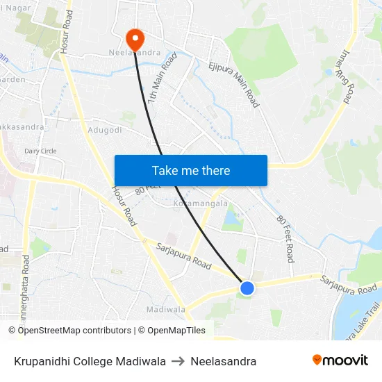 Krupanidhi College Madiwala to Neelasandra map
