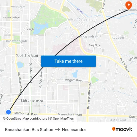 Banashankari Bus Station to Neelasandra map