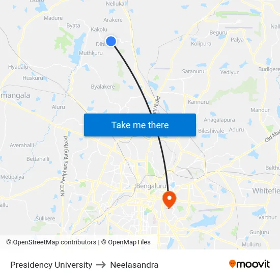 Presidency University to Neelasandra map