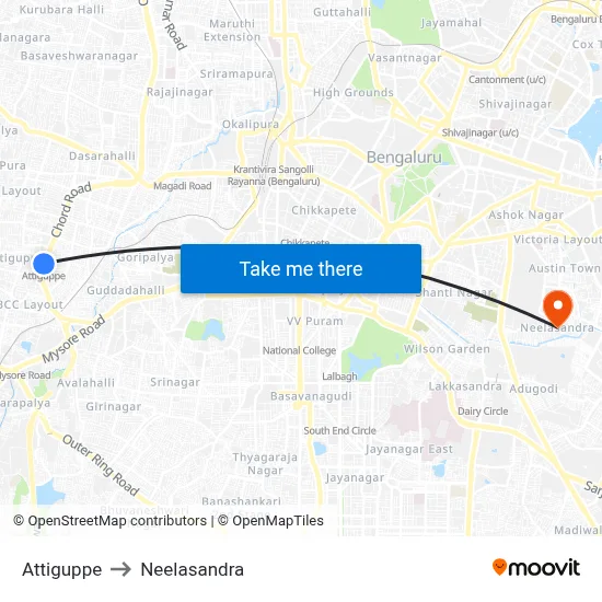 Attiguppe to Neelasandra map