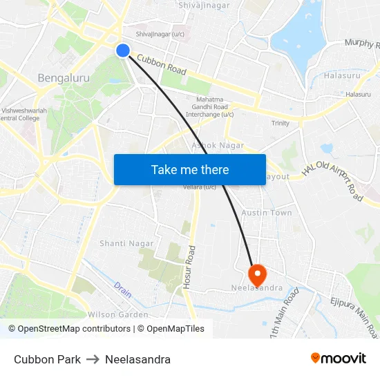 Cubbon Park to Neelasandra map