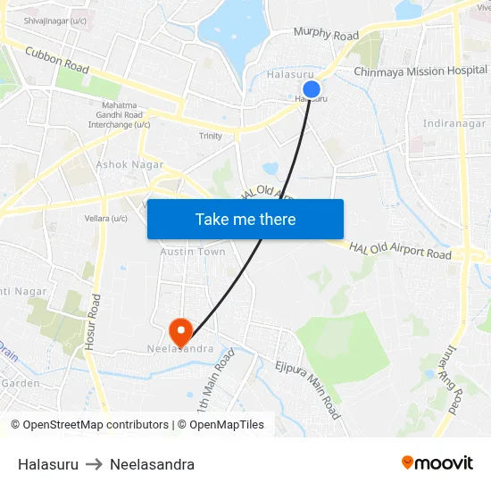 Halasuru to Neelasandra map