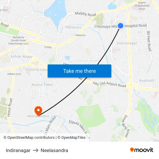 Indiranagar to Neelasandra map
