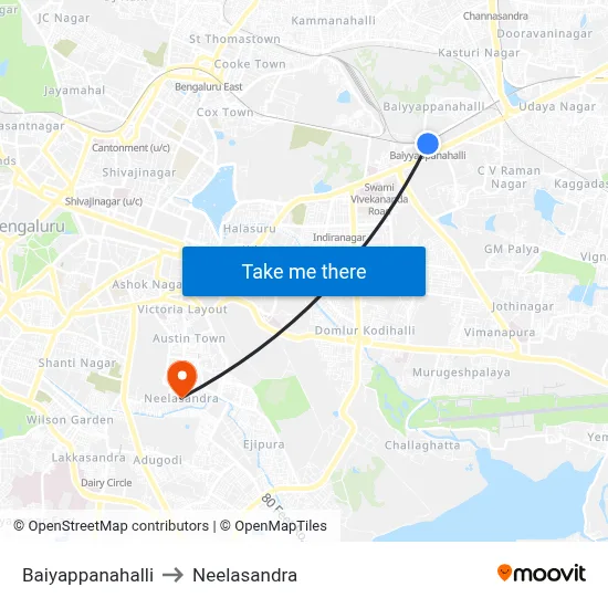 Baiyappanahalli to Neelasandra map