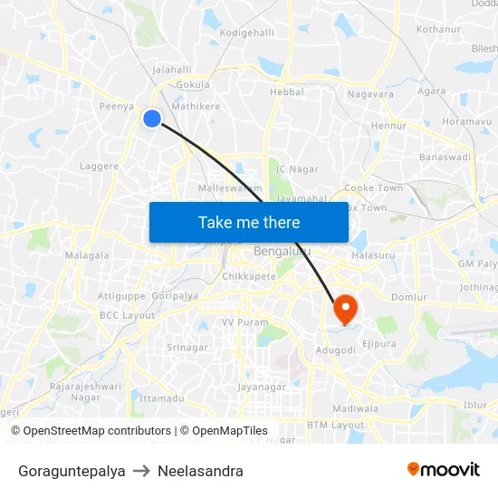Goraguntepalya to Neelasandra map