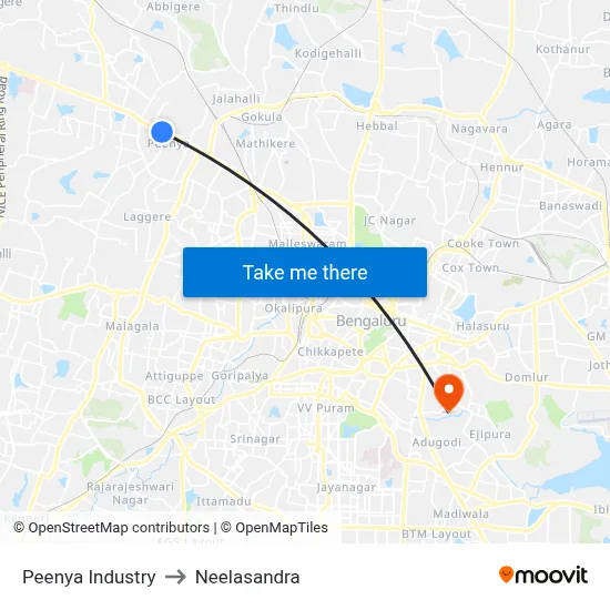 Peenya Industry to Neelasandra map